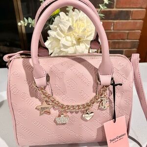 JUICY COUTURE Not Your Babe Dusty Blush Chain Charm Satchel Crossbody Bag